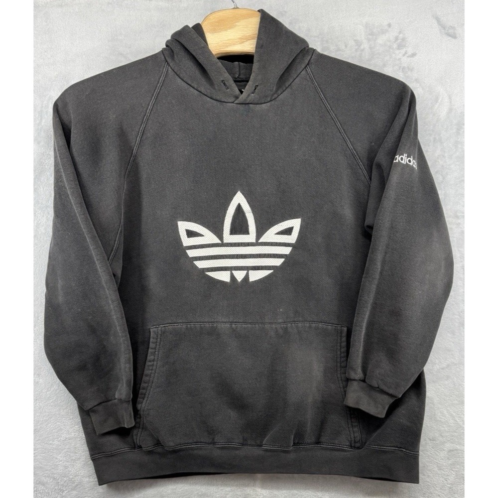 Adidas Trefoil Hoodie Sweatshirt Black Distressed Vintage USA 90s Men's Size XL